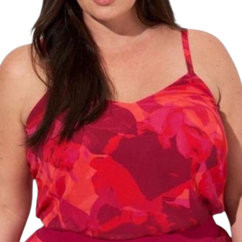 Torrid Red/Pink/Orange Floral "Sophie" Chiffon Swing Tank 6X(30) LIKE NEW